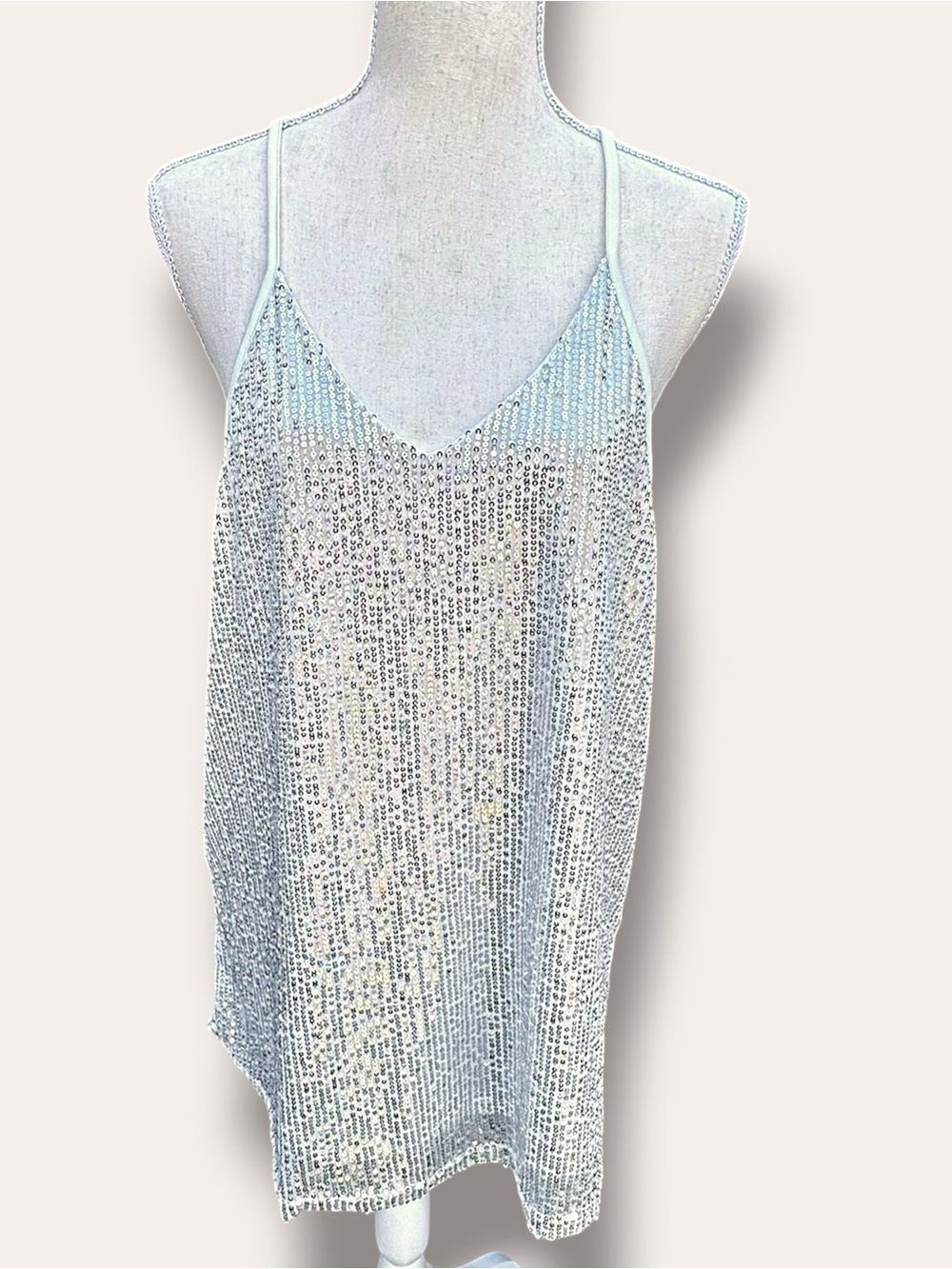 Silver Sequin Adjustable Racerback Cami Tank Top Party Night Out Medium M
